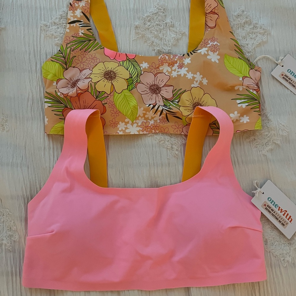 ONEWITH GUTHRIE SQUARE NECK SPORTS BRA BIKINI BUNDLE NWT TAFFY & TROP POP LARGE